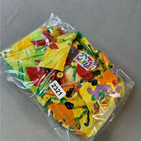 Jams World Button Up Top Multi Color Floral Short Sleeve Blouse size M - Picture 16 of 16